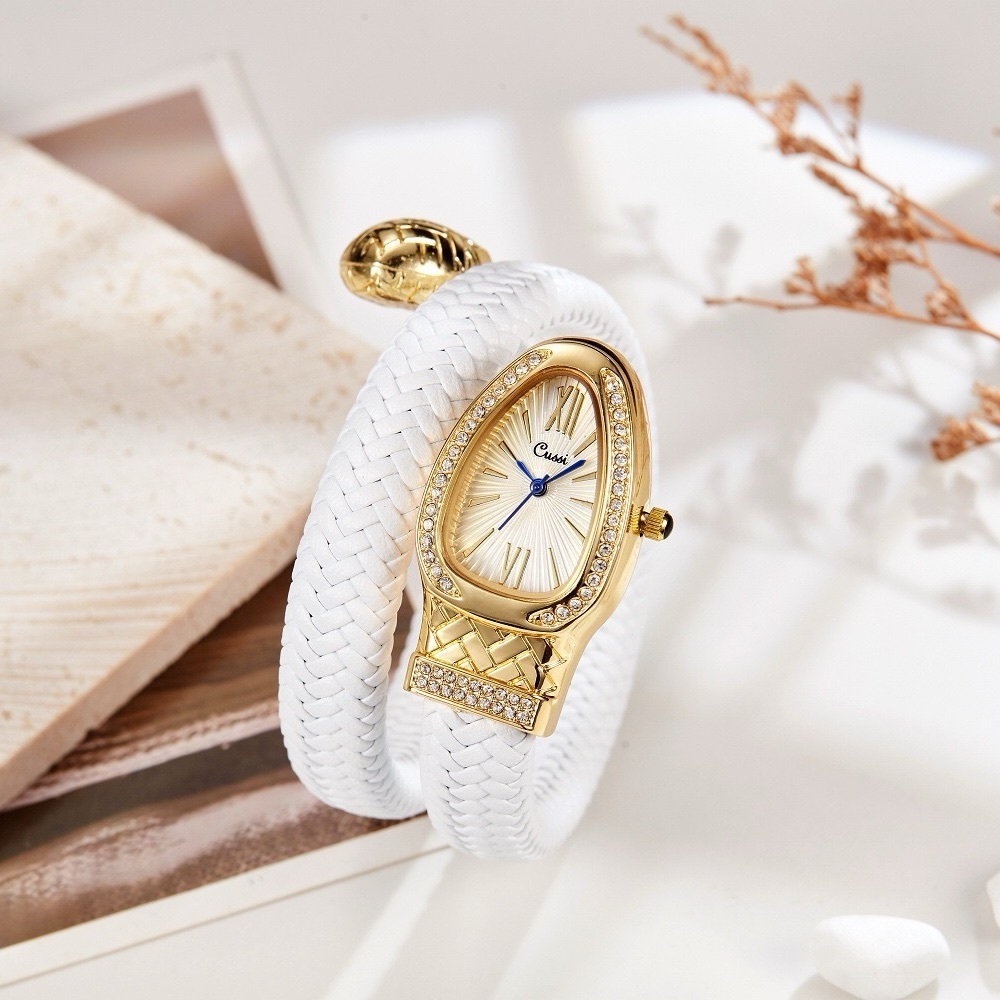 Serpenti Style Wrap Watch – White Faux Leather | Gold Tone | White Dial - Picture 4 of 13